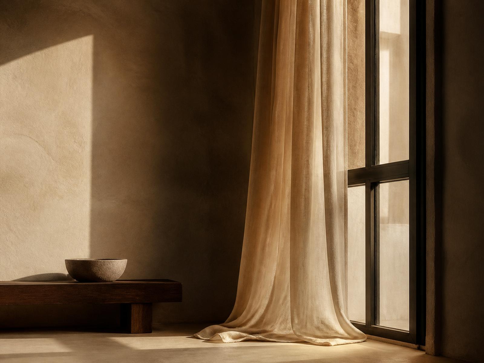 Minimalistisch, warm interieur met natuurlijk licht